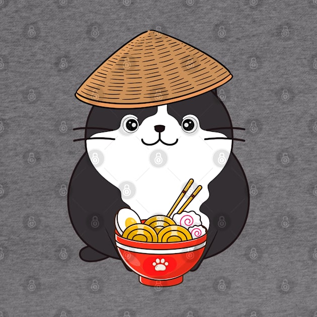 Funny fat cat is eating noodles by Pet Station